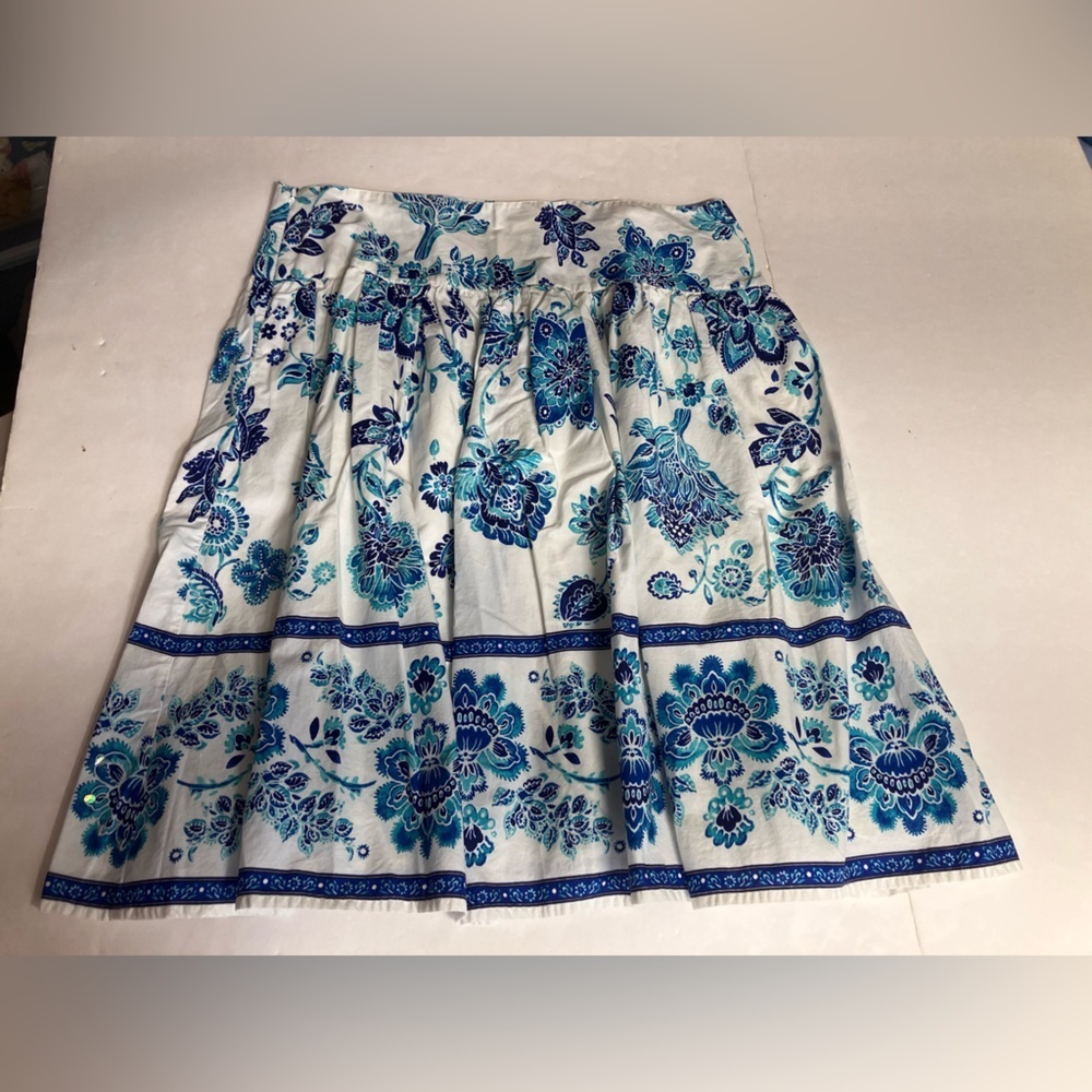 Vintage Floral/Paisley Women’s A-Line Skirt, Size 10, White/Blue, Fashion Bug